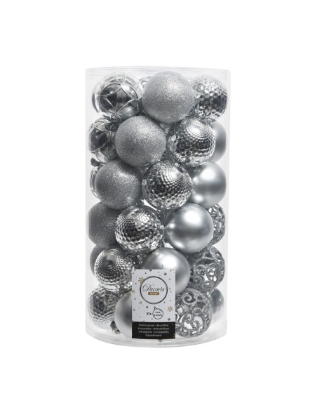 Tubo con 37 bolas plateadas decorativas para arbol de navidad ø6cm
