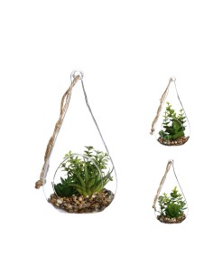 Jarron de cristal colgante con planta decorativa 10x19,5cm colores / modelos surtidos