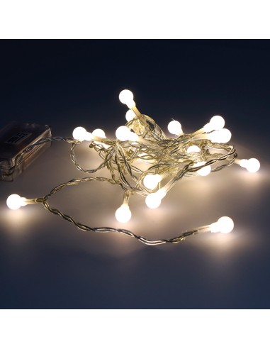 Guirnalda a pilas fija 20 leds esferica 8mm luz blanco calido 2,3m