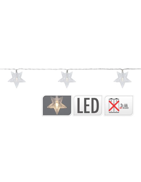 Guirnalda a pilas fija 10 leds con estrellas luz blanco frio 1,3m