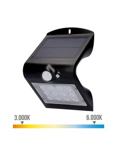 Aplique solar 1,5w 220lm recargable. sensor de presencia (2-6m) color negro 9,6x7,3x14cm edm