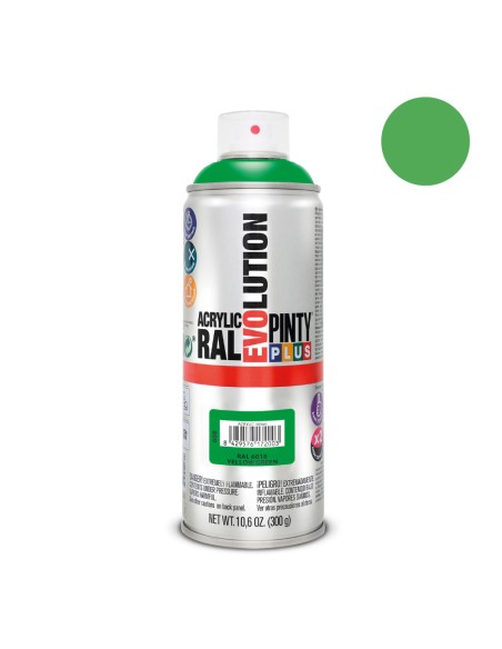 Pintura acrílica spray evolution 520 cc ral 6018 yellow green 300 g