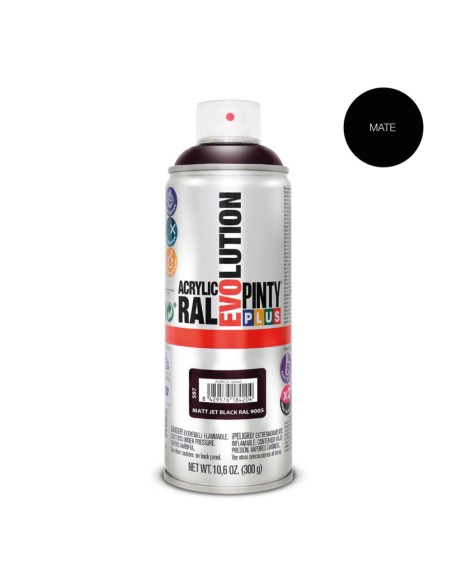 Pintura acrílica spray evolution 520 cc ral 9005 negro intenso mate