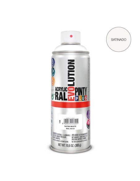 Pintura acrílica spray evolution 520 cc ral 9010 blanco puro satinado