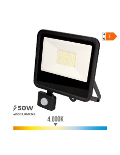 Foco proyector led con sensor de presencia 50 w 4000 lm 4000 k luz día 23,8 x 4,5 x 19,2 cm