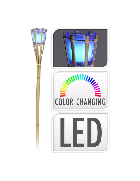 Antorcha de bamboo color natural con vela de led rgb y perfumada a pilas 77cm
