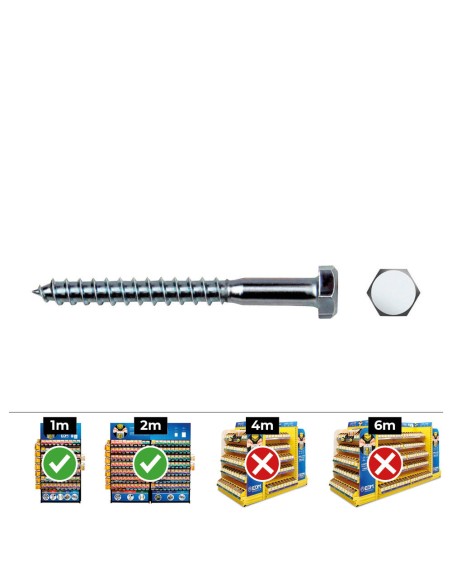 Caja 30 unid. tirafondo hexagonal din/ref 571 ø8x80mm zincado celo