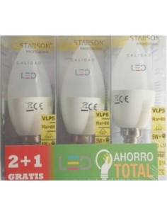 LAMPARA ILUMIN LED VELA E14 7W 700LM 3000K STARSON 3 PZ