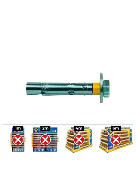 Anclaje dynabolt tornillo zincado m10 ø14 x 70 mm, caja 50 uds