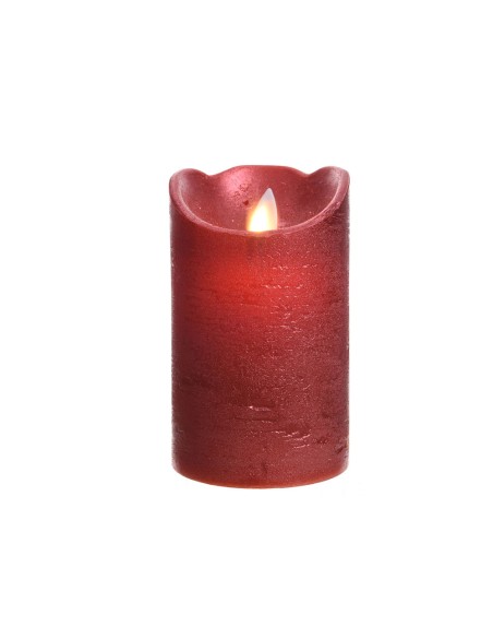 Vela de cera led color rojo con acabado metálico ø7,5 x 12,5 cm