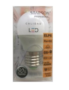 LAMPARA ILUMIN LED ESF. E27 6W 600LM  4200K STARSON