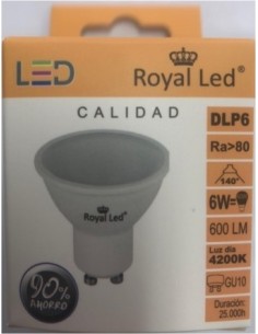 LAMPARA ILUMIN LED DICR GU10 6W 600LM  4200K ROYAL LED