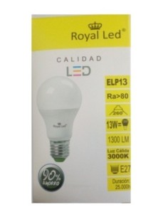 LAMPARA ILUMIN LED ESTAN E27 13W 1300LM 3000K ROYAL LED