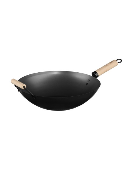 Wok acero con mango de madera y asa ø35 cm