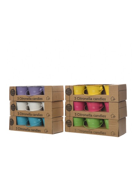 Set 3 velas citronela 45g ø5x6,5cm colores surtidos