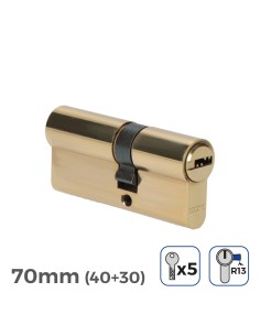 Cilindro de latón 70mm (40+30mm) leva corta r13 con 5 llaves de seguridad incluidas