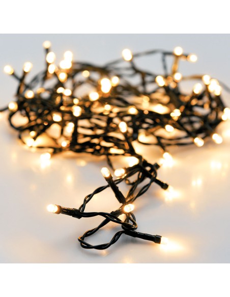 Guirnalda a pilas multifuncion 96 leds cable negro luz blanco calido 7,5m
