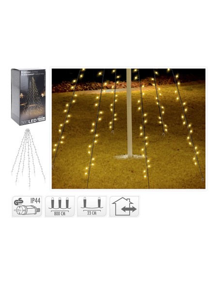 Cortina exterior 360 leds blanco calido especial para arboles 8m (alto)