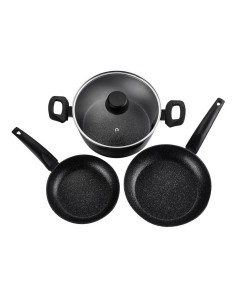 Set 2 sartenes + 1 olla vivant negra aluminio, medidas: sartenes ø20 / ø24 cm y olla ø24 cm