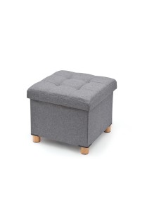 Puf almacenaje gris con patas de madera 38 x 38 x 34 cm