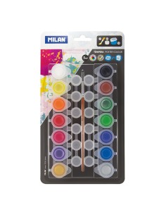 Blister con 14 botes de tempera 5 ml + 12 botes de mezclas + pincel