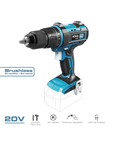 Taladro percutor / atornillador brushless 20 v (sin batería ni cargador)