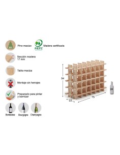 Botellero de pino macizo evolutivo rioja para 24 botellas 75 x 22 x 54 cm