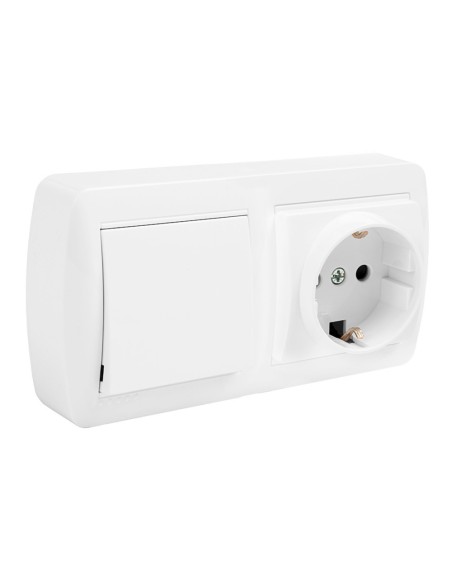 Base fija 2p+t 16a 250v + conmutador/interruptor 10ax 250v superficie mural 148 x 72 x 42 mm