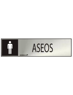 Cartel informativo "aseos" hombre (inox adhesivo 0.8mm) 5x20cm normaluz
