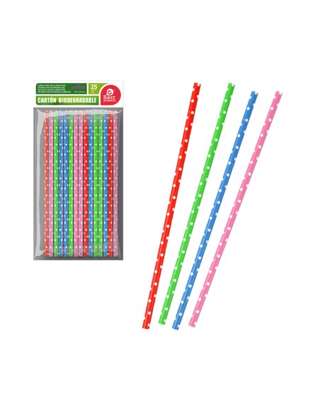 Pajitas de cartón con topos colores surtidos, 25 uds