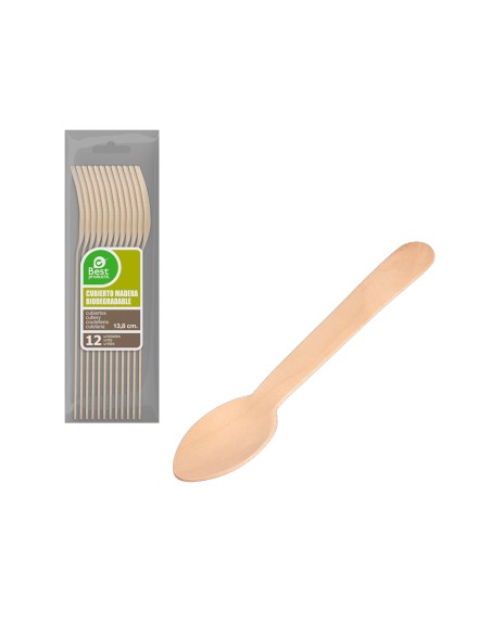 Cuchara postre/café de madera 13,8 cm, bolsa 12 uds