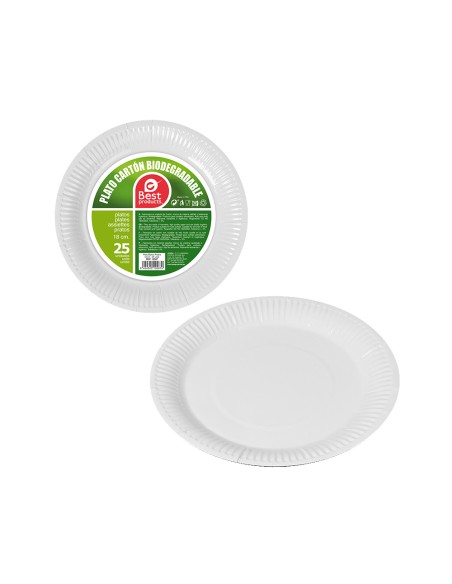 Platos de cartón redondos de postre blancos ø18 cm, 25 uds