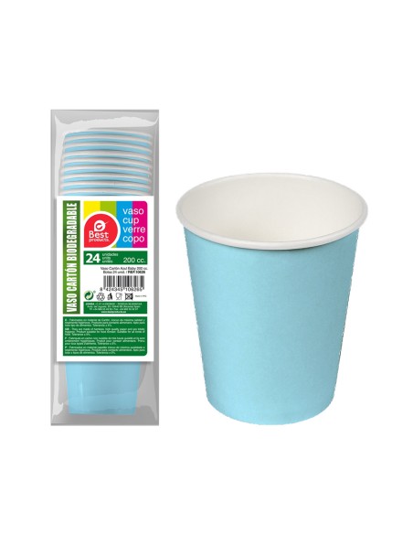 Vasos de cartón azules baby 200cc, 24 uds