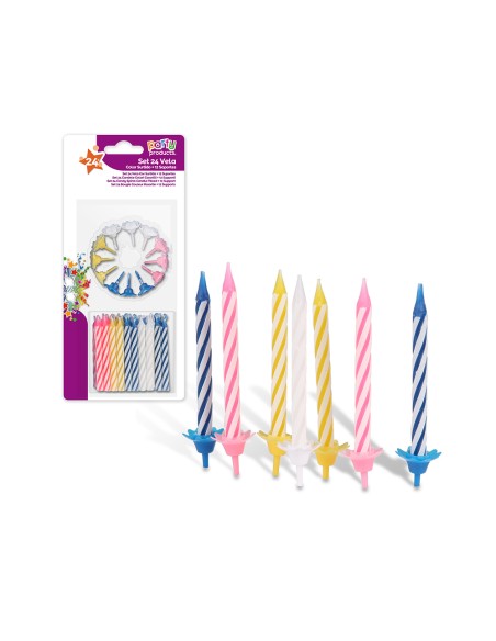 Velas 24 uds + soportes 12 uds colores surtidos