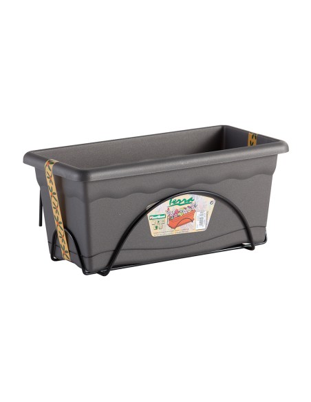 Jardinera con plato integrado 40x24cm + soporte metalico. color antracita