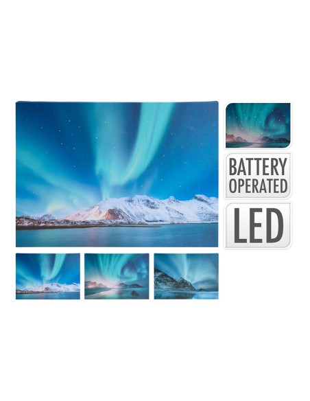 Cuadro 3 motivos variados con luces aurora boreal 28x38cm