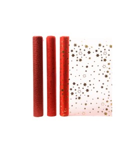 Camino de mesa de organza, 3 modelos variados en tonos rojos, 200 x 35 cm