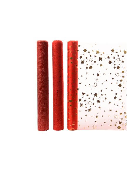 Camino de mesa de organza, 3 modelos variados en tonos rojos, 200 x 35 cm