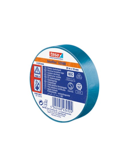 Cinta aislante homologada azul 19 mm x 20 m