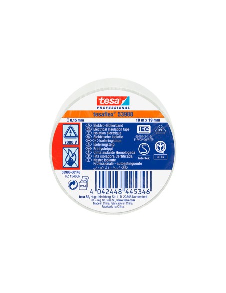 Cinta aislante homologada blanca 19 mm x 10 m