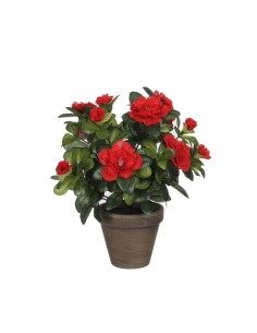 Azalea artificial roja en tiesto gris ø11,5x27cm