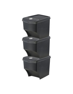 Sistema de 3 cubos apilables para reciclaje 39,2 x 29,3 x 45,6 cm, 3 x 22 l