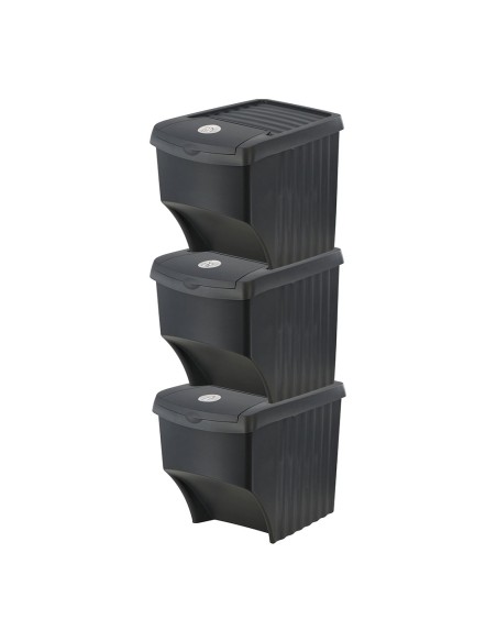 Sistema de 3 cubos apilables para reciclaje 39,2 x 29,3 x 45,6 cm, 3 x 22 l