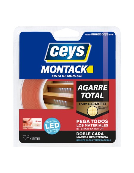 Cinta doble cara montack agarre total especial para leds 8 mm x 10 m, blister