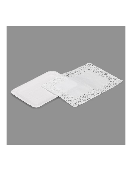 Bandeja rectangular con blonda color blanco 14 x 21 cm, 4 uds
