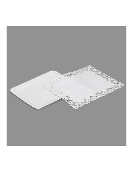 Bandeja rectangular con blonda color blanco 22 x 28 cm, 2 uds