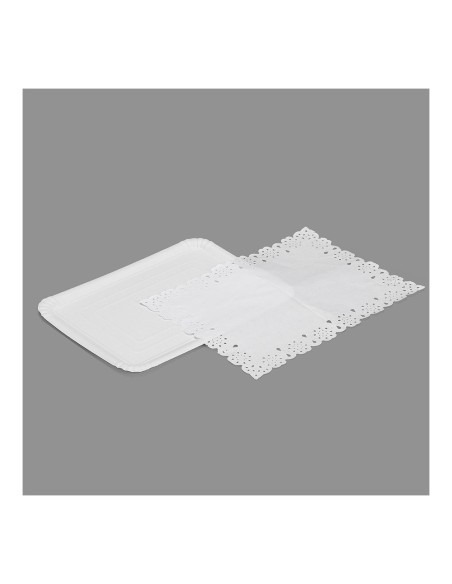 Bandeja rectangular con blonda color blanco 25 x 34 cm, 1 uds