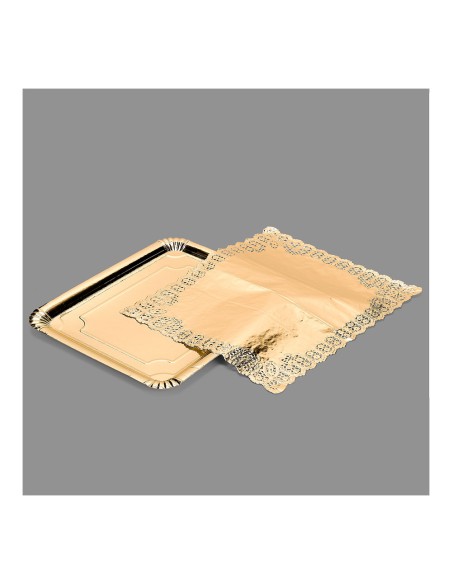 Bandeja rectangular con blonda oro 31 x 38 cm