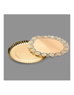 Bandeja redonda con blonda oro ø23 cm