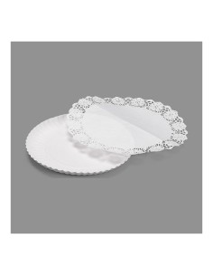 Bandeja redonda con blonda color blanco ø21cm, 3 uds